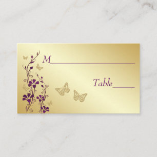 Purple, Gold Floral with Butterflies Place Cards