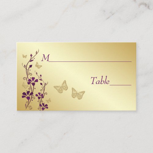 Purple Gold Floral with Butterflies Place Cards