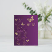 Purple, Gold Floral with Butterflies Reply Card (Standing Front)