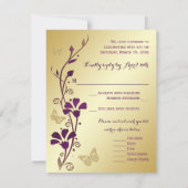 Purple, Gold Floral with Butterflies Reply Card (Back)