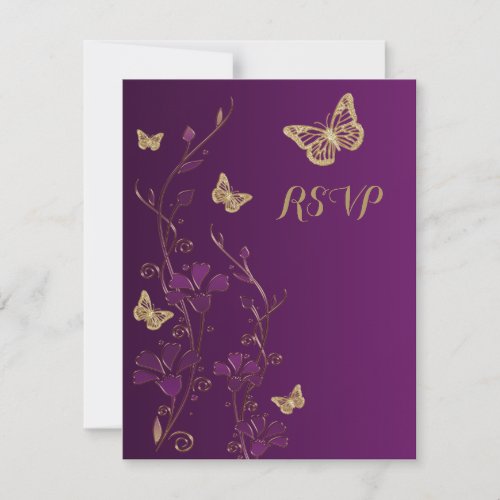 Purple Gold Floral with Butterflies Reply Card