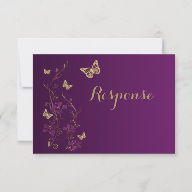Purple Gold Floral with Butterflies RSVP Card 2 (Front)