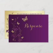 Purple Gold Floral with Butterflies RSVP Card 2 (Front/Back)