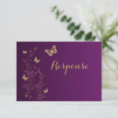 Purple Gold Floral with Butterflies RSVP Card 2 (Standing Front)