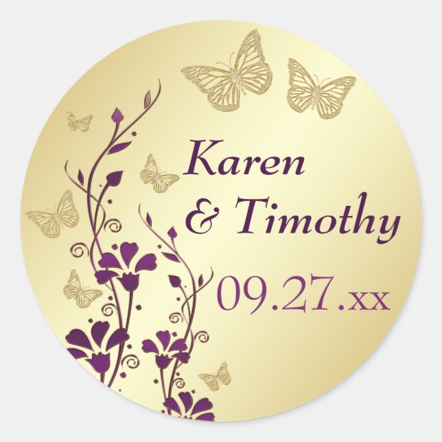 Purple, Gold Floral with Butterflies Sticker (Front)