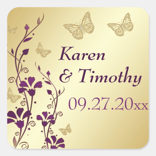 Purple, Gold Floral with Butterflies Sticker (Front)