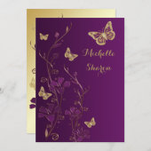 Purple Gold Floral with Buttterflies Bat Mitzvah Invitation (Front/Back)