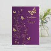 Purple Gold Floral with Buttterflies Bat Mitzvah Invitation (Standing Front)