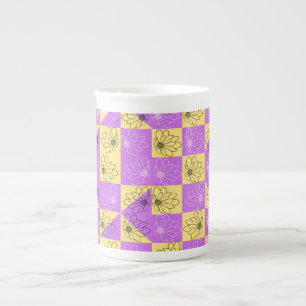 Purple gold Flower seamless Checkerboard pattern Bone China Mug