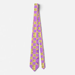 Purple gold Flower seamless Checkerboard pattern Neck Tie
