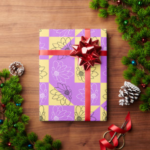 Purple gold Flower seamless Checkerboard pattern Wrapping Paper