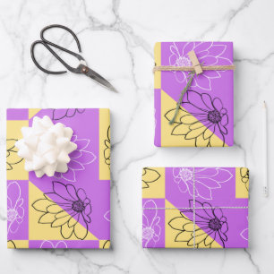 Purple gold Flower seamless Checkerboard pattern Wrapping Paper Sheets