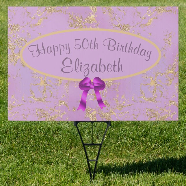 Purple Gold Foil 50th Birthday Outdoor Sign (Insitu)