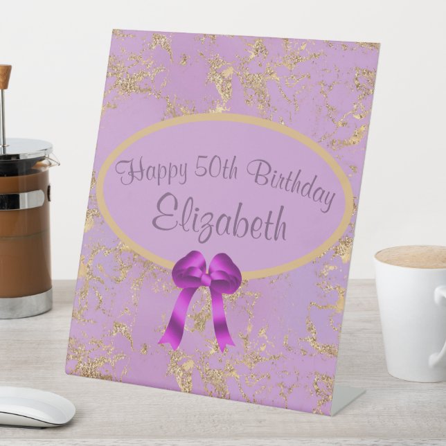 Purple Gold Foil 50th Birthday  Pedestal Sign (In SItu)