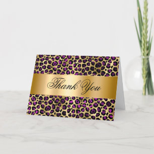 Purple Gold Foil and Black Leopard Glam Thank You Card