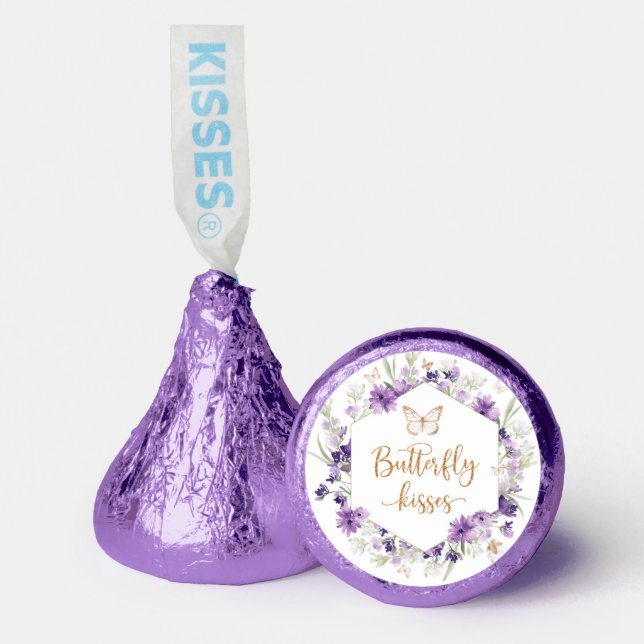 Purple gold foil Butterfly kisses baby shower Hershey®'s Kisses® (Front)
