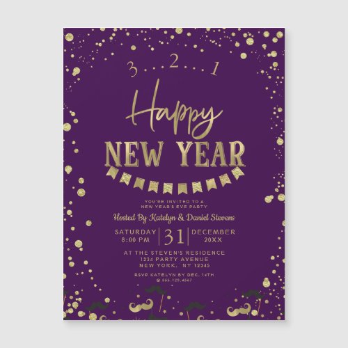 Purple  Gold Foil Confetti New Years Eve Party
