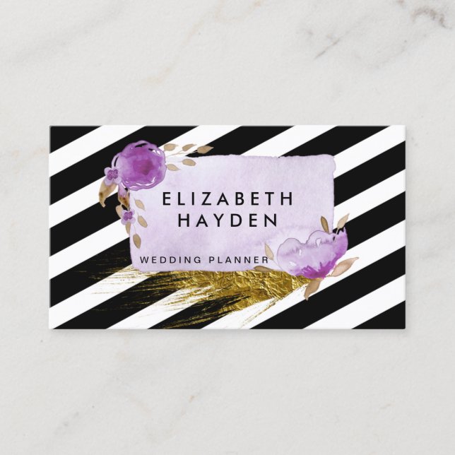 Purple gold foil Floral business card (Front)