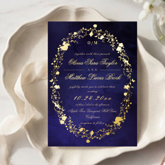 Purple Gold Foil Floral Modern Dark Wedding  Invitation