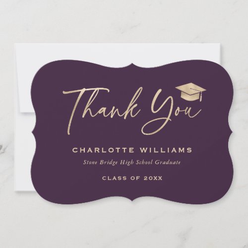 Purple Gold Foil Graduation Cap Elegant Thank You Card
