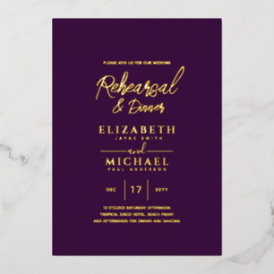 Purple Gold Foil Wedding Rehearsal and Dinner Foil Invitation