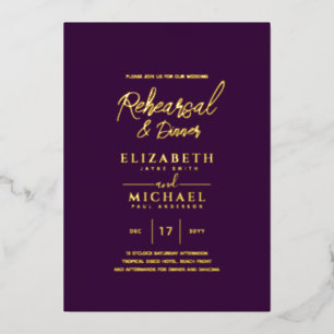 Purple Gold Foil Wedding Rehearsal and Dinner Invitation