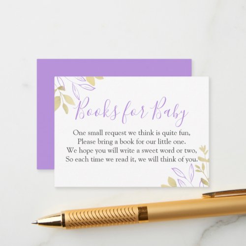 Purple  Gold Foliage Baby Shower Book Request Enclosure Card
