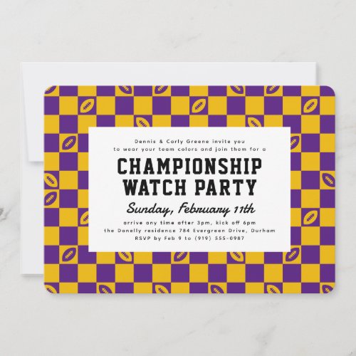 Purple Gold Football Championship Game Watch Party Invitation