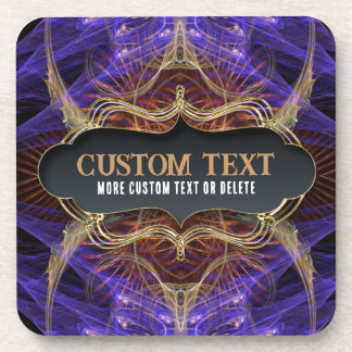 Purple Gold Fractal Artistry w/ Custom text Beverage Coaster