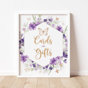 Purple gold frame butterfly cards and gifts poster