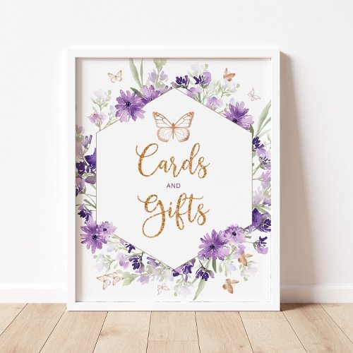 Purple gold frame butterfly cards and gifts poster