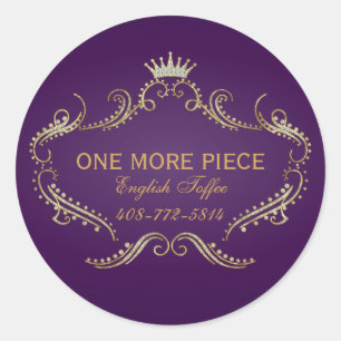 Purple & Gold Frame & Crown Glitter Texture Classic Round Sticker