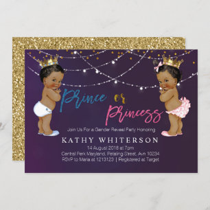 Purple Gold gender reveal Invitation