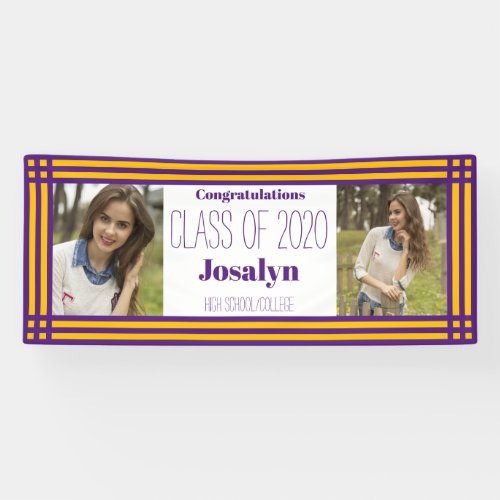 Purple Gold Geometric Two Photos Graduation Banner