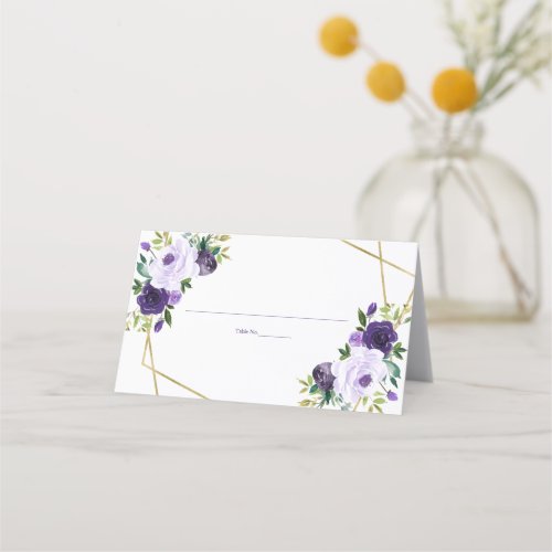 Purple Gold Geometric Watercolor Floral Place Card