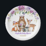 Purple Gold Girl Woodland Animals Forest Floral Paper Plates<br><div class="desc">This girly design features a group of adorable woodland animals and gorgeous watercolor roses.
 Matching items available in our store!</div>