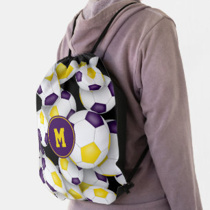 purple gold girls boys team colors soccer drawstring bag