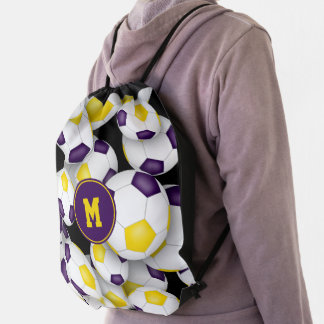 purple gold girls boys team colors soccer drawstring bag