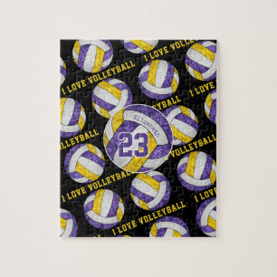 purple gold girls I love volleyball personalized Jigsaw Puzzle