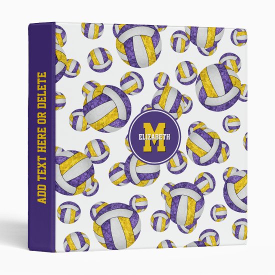 purple gold girls school colors volleyball pattern 3 ring binder