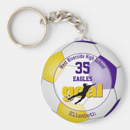 purple gold girls soccer goal team spirit sports keychain