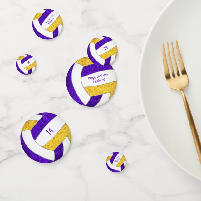 purple gold girls volleyball birthday personalized confetti (Group)