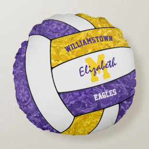 Purple gold girls volleyball room decor  round pillow