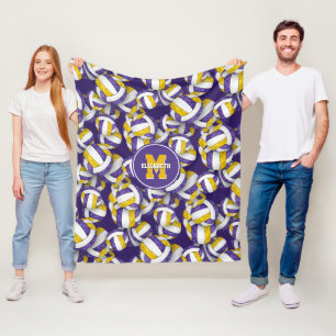purple gold girls volleyball team colors monogram fleece blanket