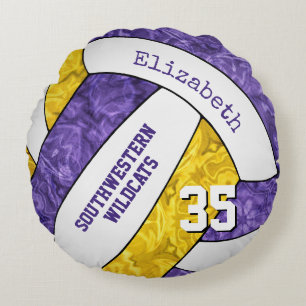 purple gold girls volleyball team keepsake round pillow