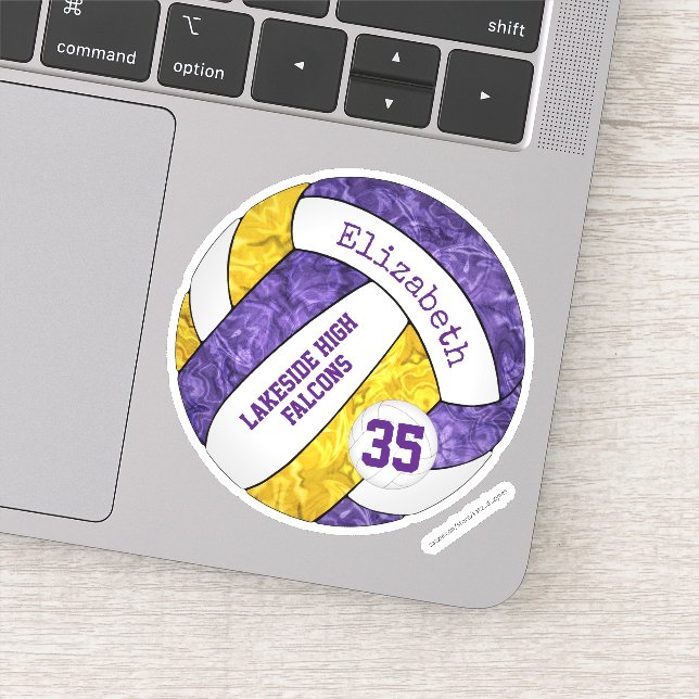 purple gold girls volleyball w school mascot name sticker (Detail)
