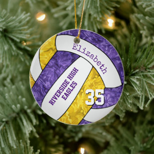 purple gold girly volleyball team colors ceramic ornament