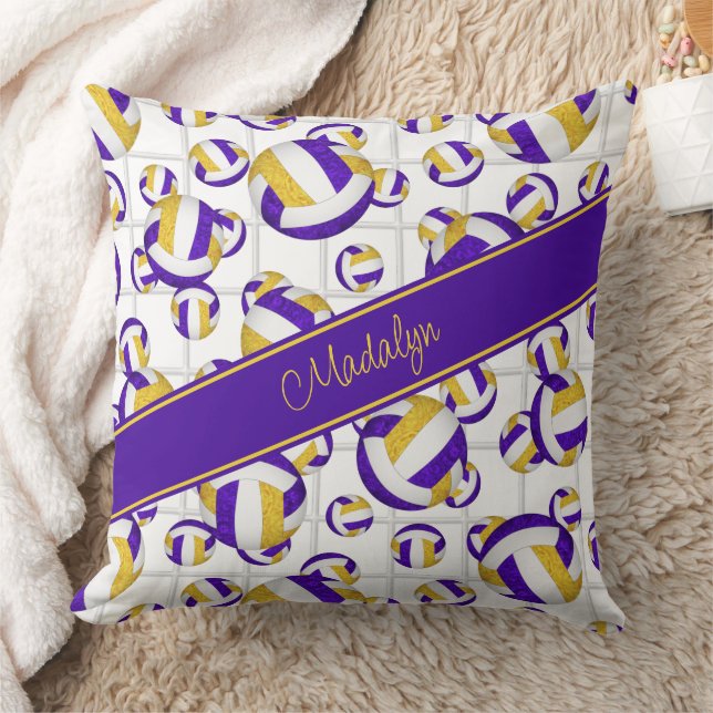 Purple gold girly volleyballs pattern net accent throw pillow (Blanket)