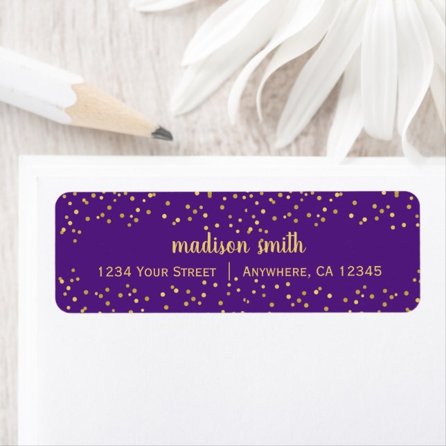 Purple Gold Glam Glitter Confetti | Return Address Label (Insitu)