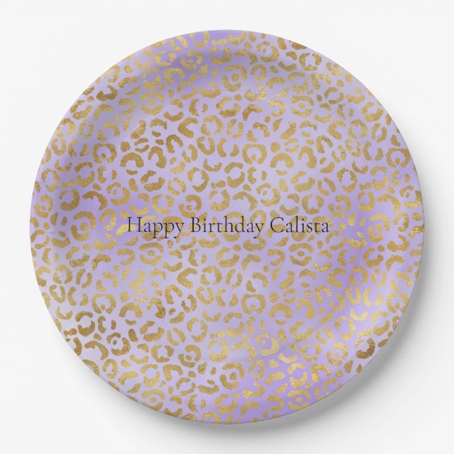 Purple Gold Glam Leopard Print    Paper Plates (Front)
